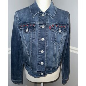 Levi Strauss and Co‎ Jean Jacket Womens Size L Denim Red Diamon Studs Pockets